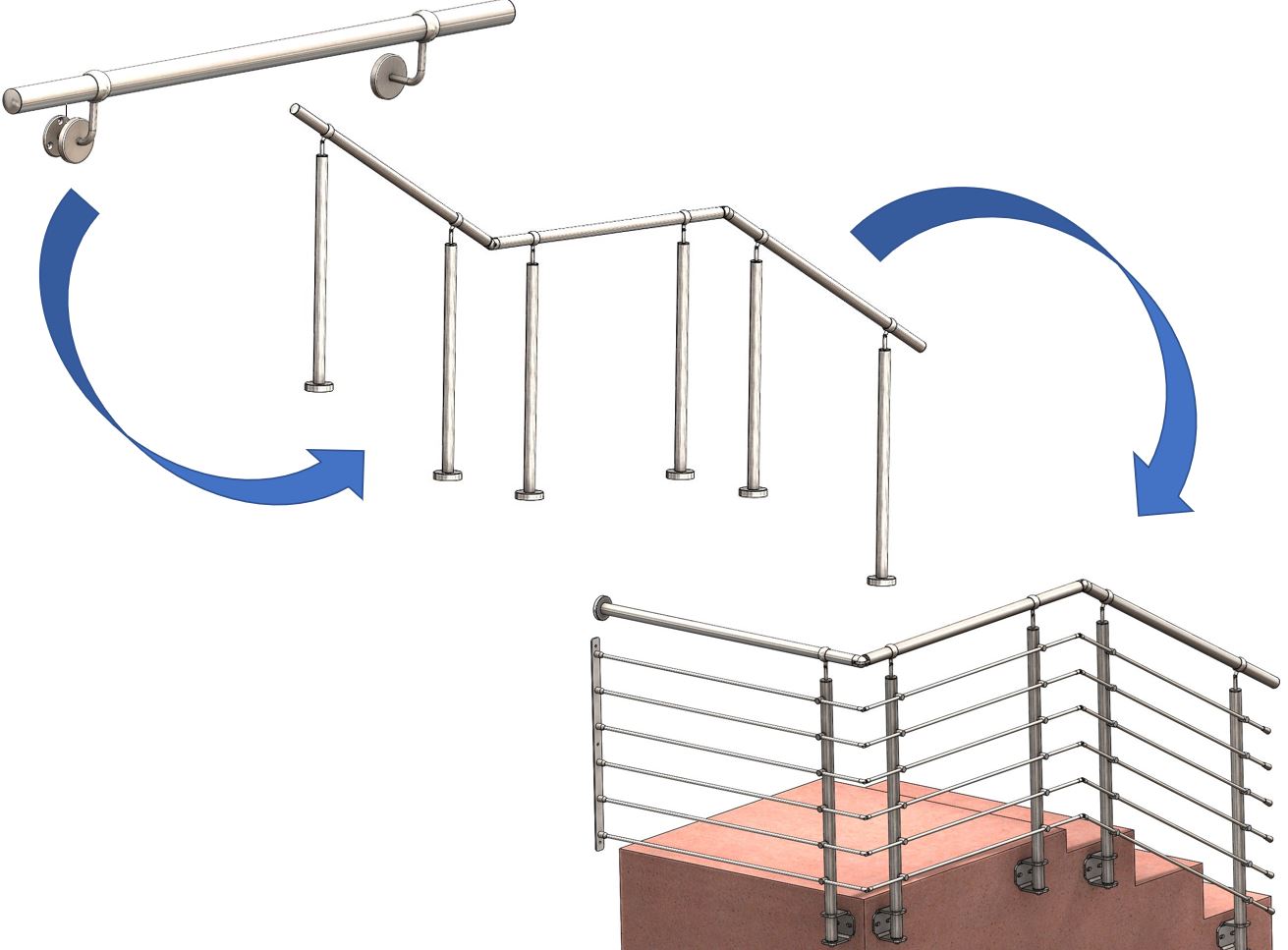 Edelstahl Rohr mit HALTER - Ø 42 mm bis 100 cm Handlauf