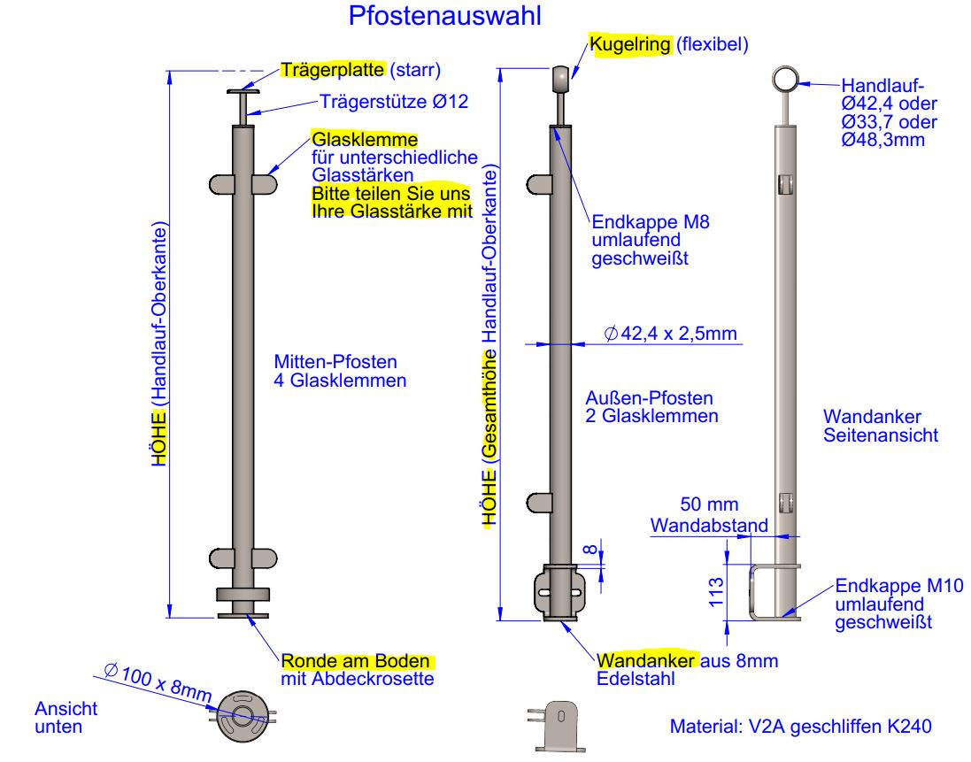 Handläufe & Geländer aus Edelstahl - Made in GermanyEdelstahl Pfosten
