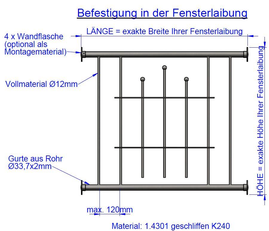 Auswahl Zeichnung Maße bei Befestigung in Laibung